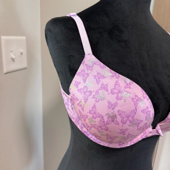 Victorias Secret Pink Purple Butterfly Print Pushup Bra Girly Coquette 36C - Picture 2 of 4